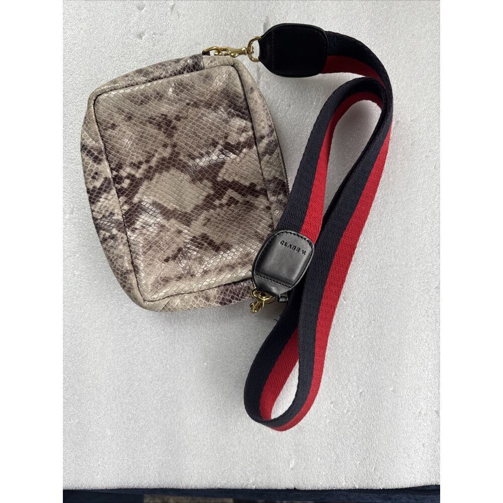 CLARE V Snakeskin Navy & Red Stripe Strap Midi Sac Crossbody $375 - Picture 8 of 12